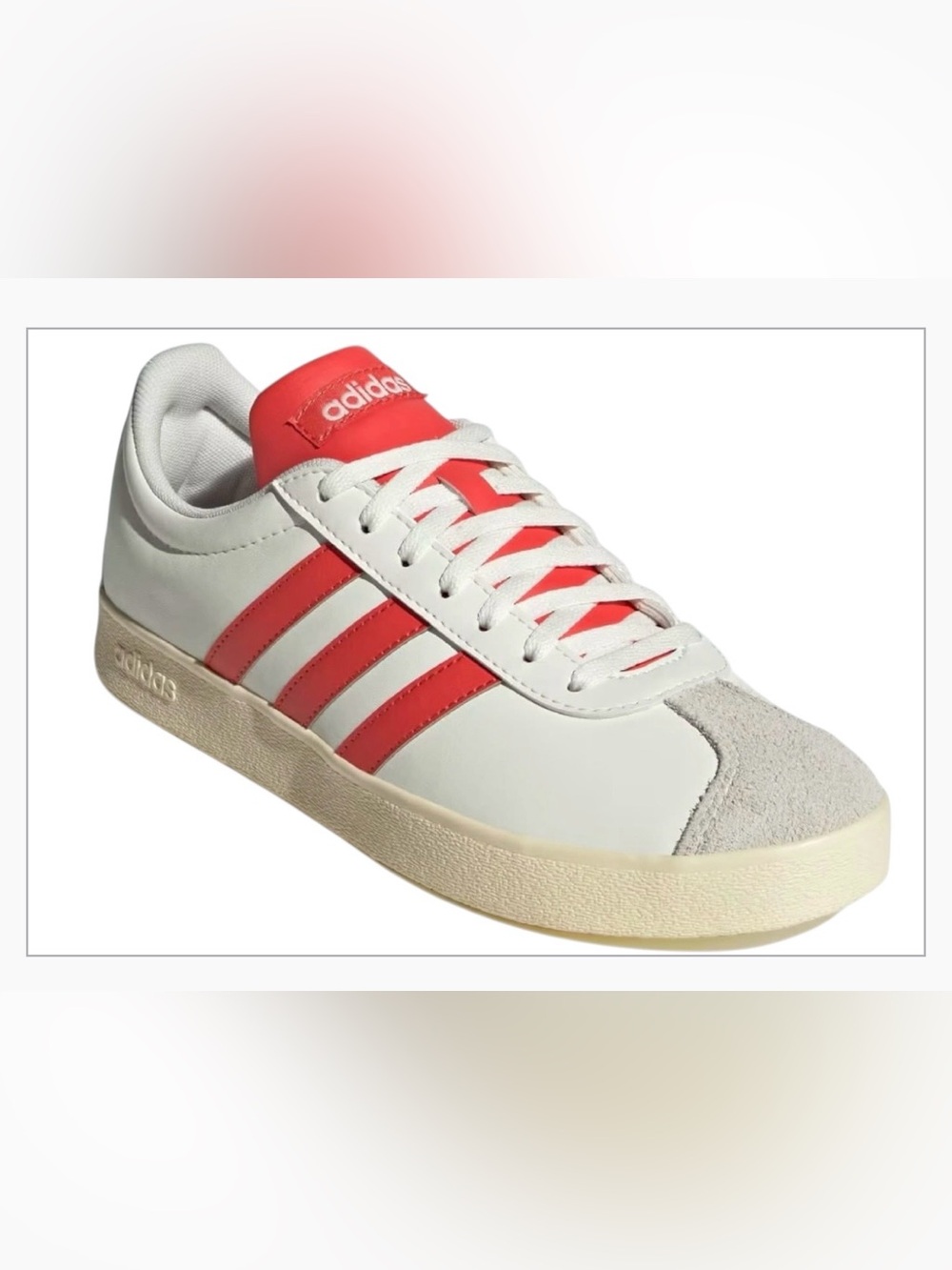 NWT! ADIDAS VL COURT BASE TENNIS SHOES Size 7.5 Cloud White / Coral/Red